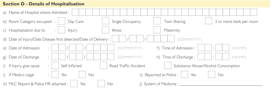 details of the hospital in claims form