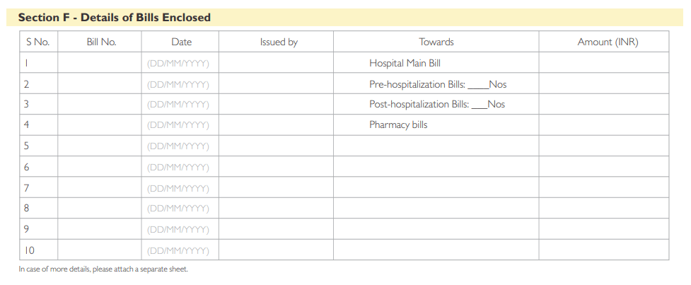 how to fill bill details in reimbursement form